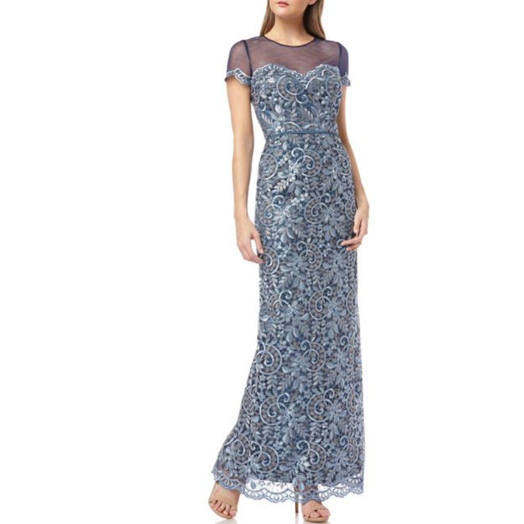 Js Collections Illusion Yoke Scroll Embroider Gown